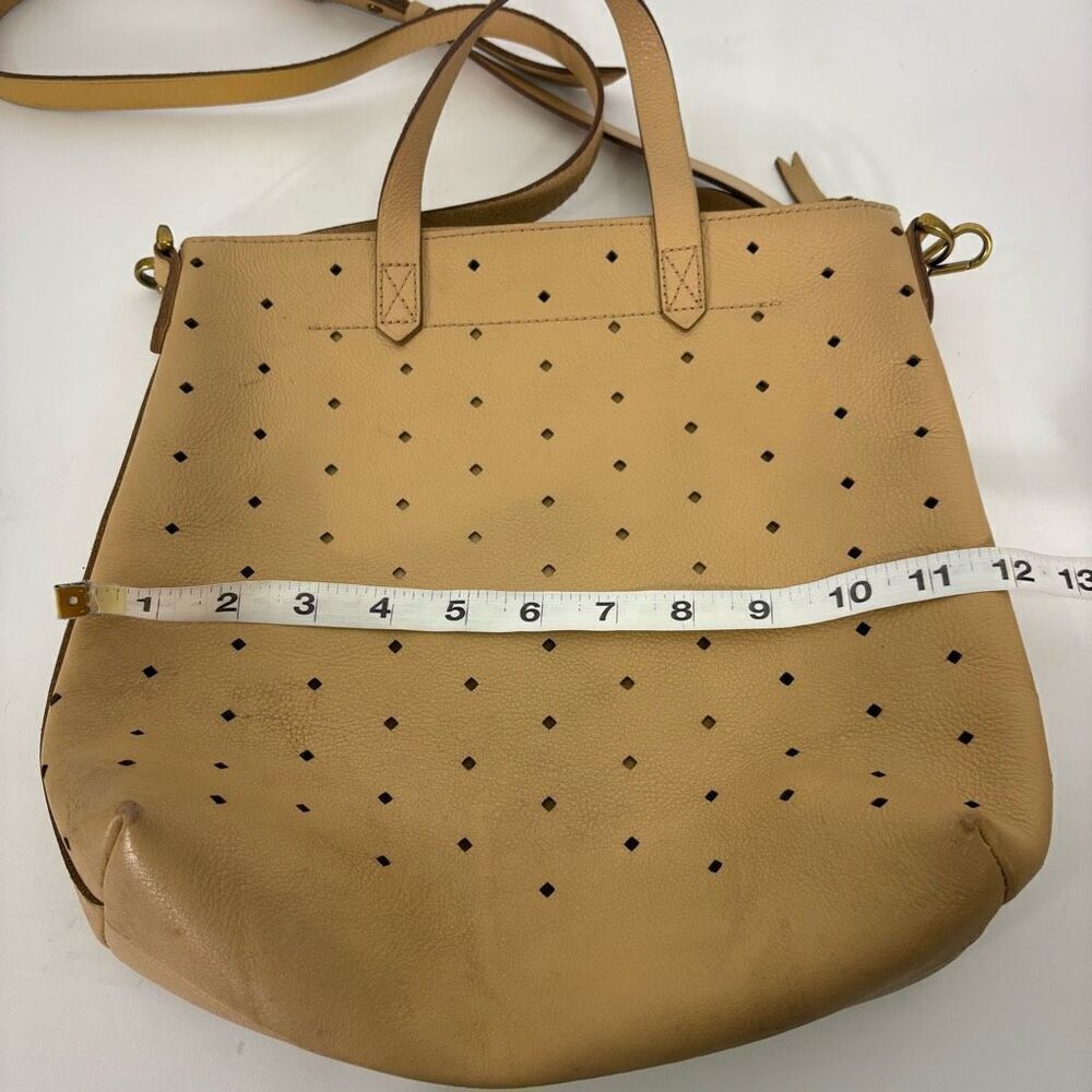 Madewell Beige Perforated Leather Transport Tote Bag Purse with Crossbody Strap - Picture 7 of 8